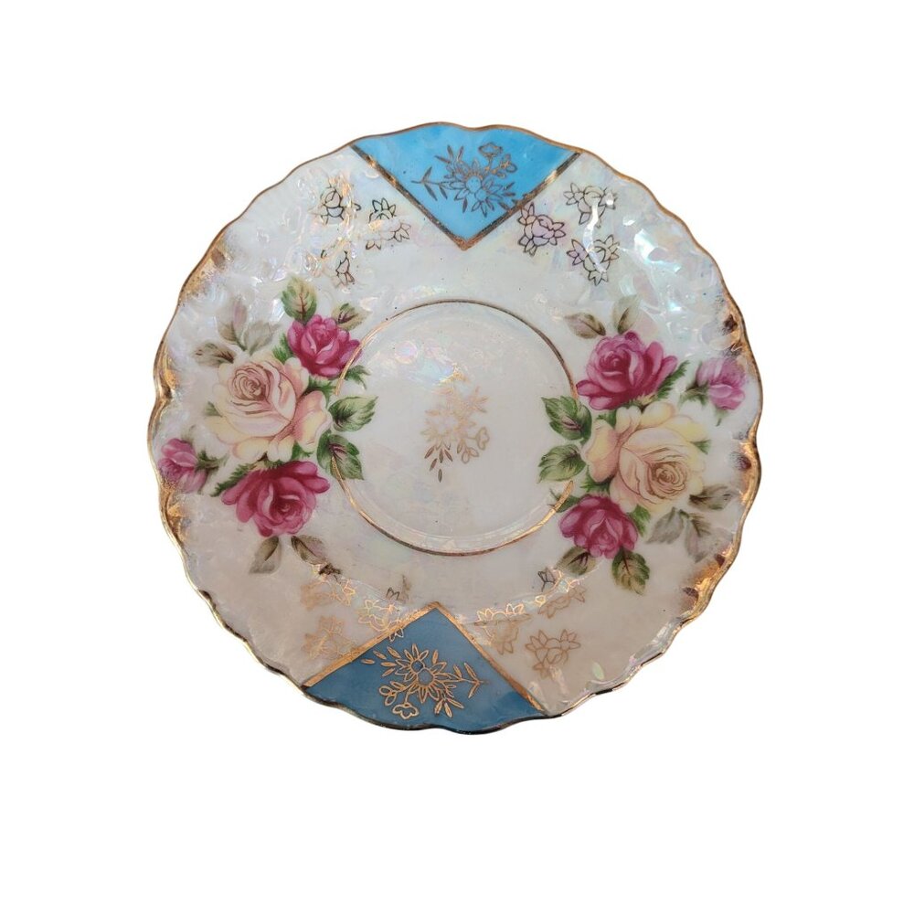 Ucagco Ceramics Japan Vintage Floral‎ Saucer Gold Accents Iridescent Finish